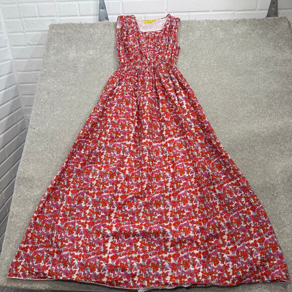 Roller Rabbit Joana Lune Midi Floral Dress Cotton Silk Sz Sml Flowy Smocked Red - Picture 6 of 14
